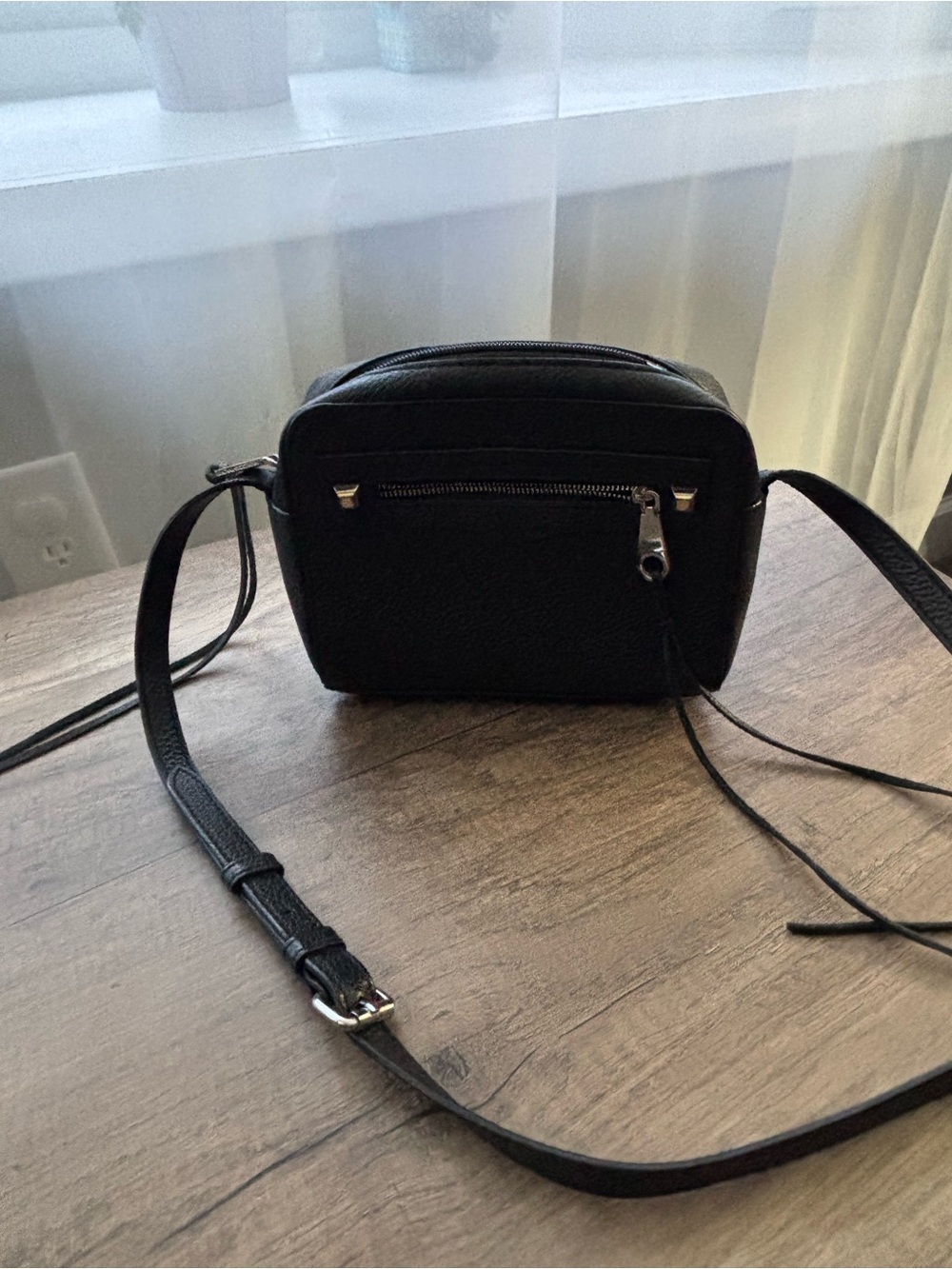Rebecca Minkoff Black Leather Crossbody with Silver Accent